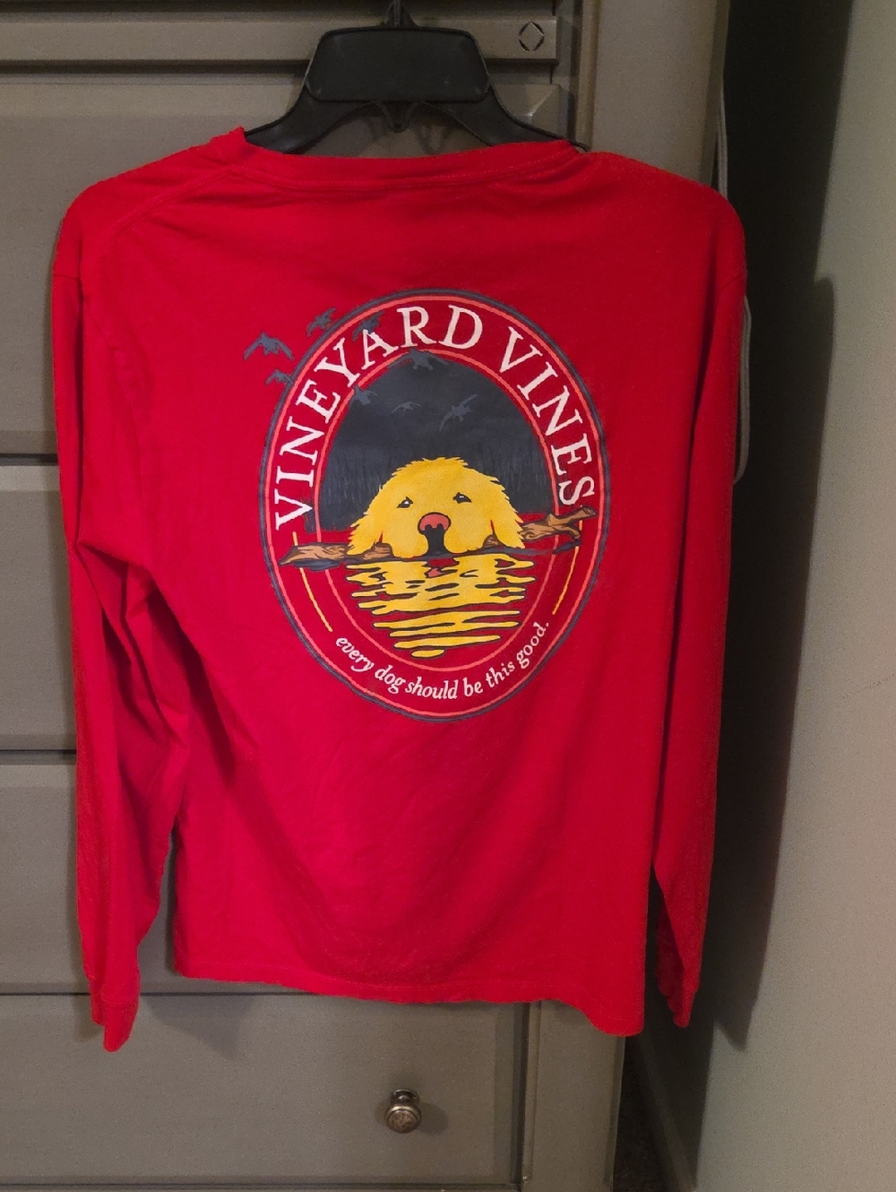 Vineyard Vines Red Long Sleeve with Yellow Dog Graphic